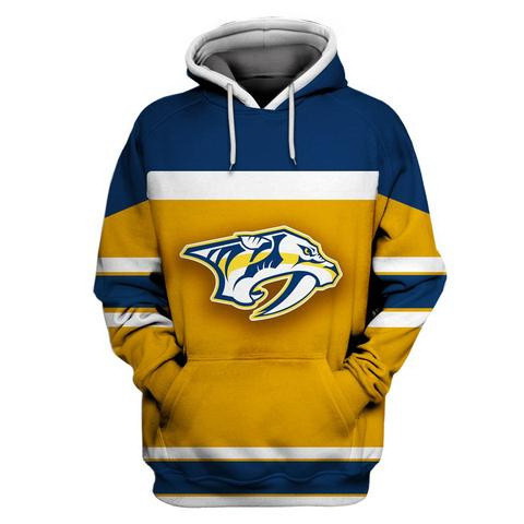 Men Nashville Predators Gold All Stitched Hooded Sweatshirt