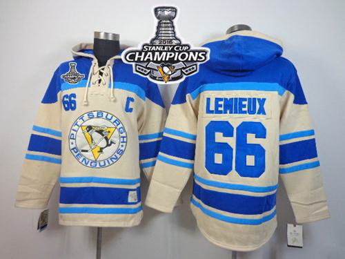 Men Pittsburgh Penguins 66 Mario Lemieux Cream Sawyer Hooded Swe