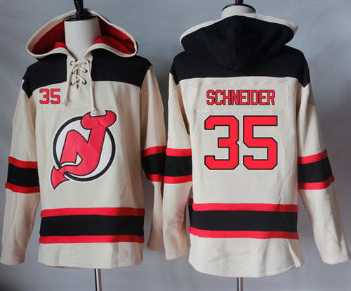 Men New Jersey Devils 35 Cory Schneider Cream Sawyer Hooded Sweatshirt Stitched NHL Jersey