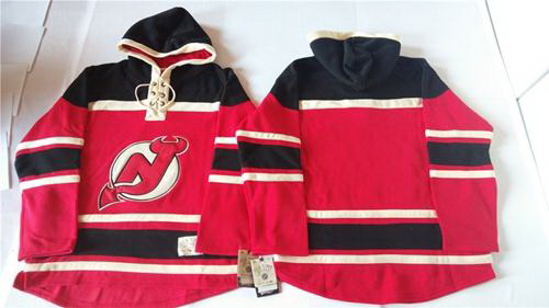 Men New Jersey Devils Blank Red Sawyer Hooded Sweatshirt Stitched NHL Jersey