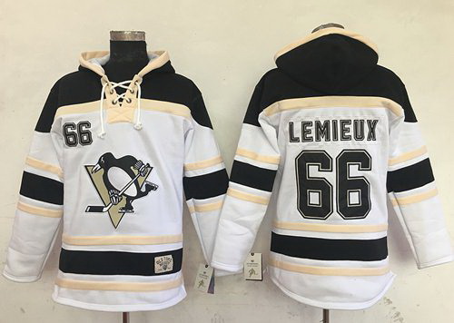 Men Pittsburgh Penguins 66 Mario Lemieux White Sawyer Hooded Sweatshirt Stitched NHL Jersey