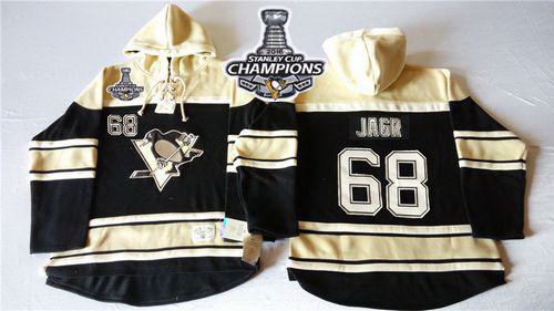 Men Pittsburgh Penguins 68 Jaromir Jagr Black Sawyer Hooded Sweatshirt 2016 Stanley Cup Champions St