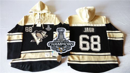 Men Pittsburgh Penguins 68 Jaromir Jagr Black Sawyer Hooded Sweatshirt 2017 Stanley Cup Finals Champ