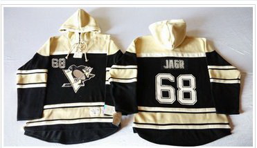 Men Pittsburgh Penguins 68 Jaromir Jagr Black Sawyer Hooded Sweatshirt Stitched NHL Jersey