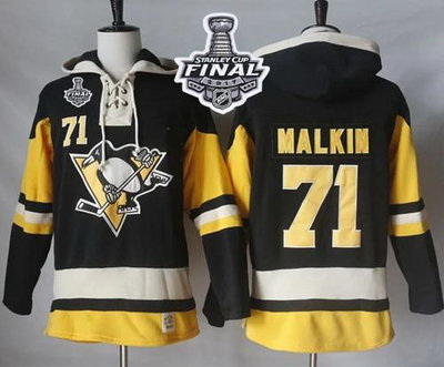 Men Pittsburgh Penguins 71 Evgeni Malkin Black Alternate Sawyer Hooded Sweatshirt 2017 Stanley Cup F