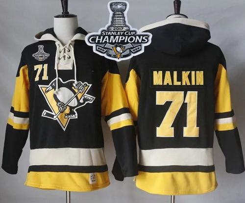 Men Pittsburgh Penguins 71 Evgeni Malkin Black Alternate Sawyer Hooded Sweatshirt 2017 Stanley Cup F