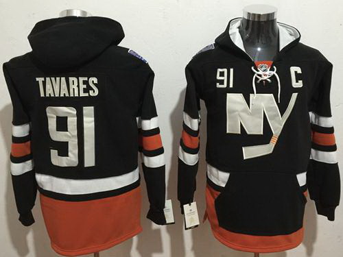 Men New York Islanders 91 John Tavares Dark Blue Name  26 Number Pullover NHL Hoodie