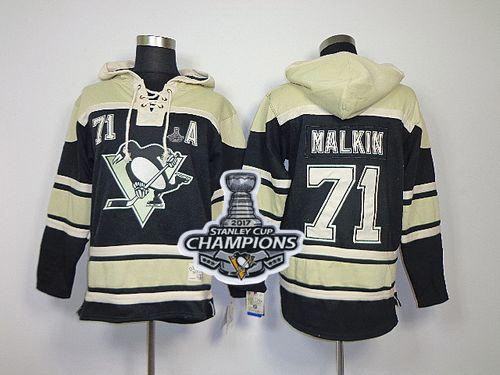 Men Pittsburgh Penguins 71 Evgeni Malkin Black Sawyer Hooded Sweatshirt 2017 Stanley Cup Finals Cham