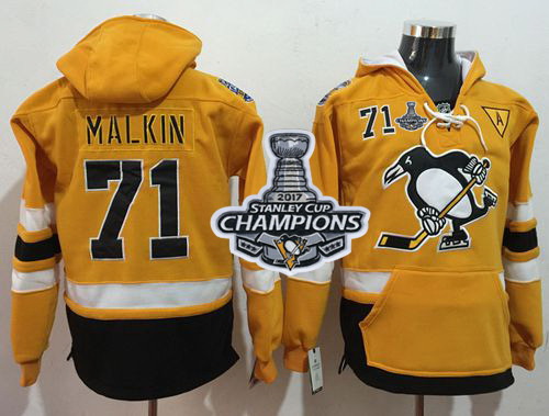 Men Pittsburgh Penguins 71 Evgeni Malkin Gold Sawyer Hooded Sweatshirt 2017 Stadium Series Stanley C