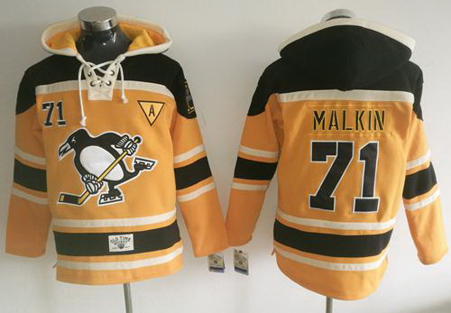 Men Pittsburgh Penguins 71 Evgeni Malkin Gold Sawyer Hooded Sweatshirt Stitched NHL Jersey