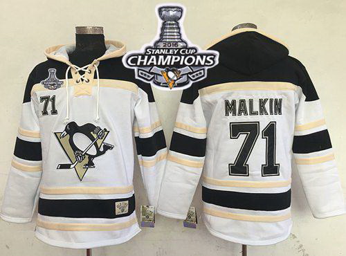 Men Pittsburgh Penguins 71 Evgeni Malkin White Sawyer Hooded Sweatshirt 2016 Stanley Cup Champions S