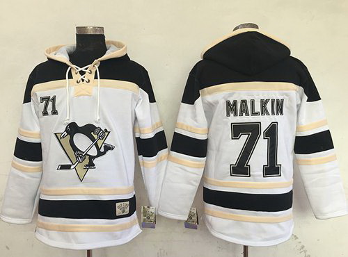 Men Pittsburgh Penguins 71 Evgeni Malkin White Sawyer Hooded Sweatshirt Stitched NHL Jersey