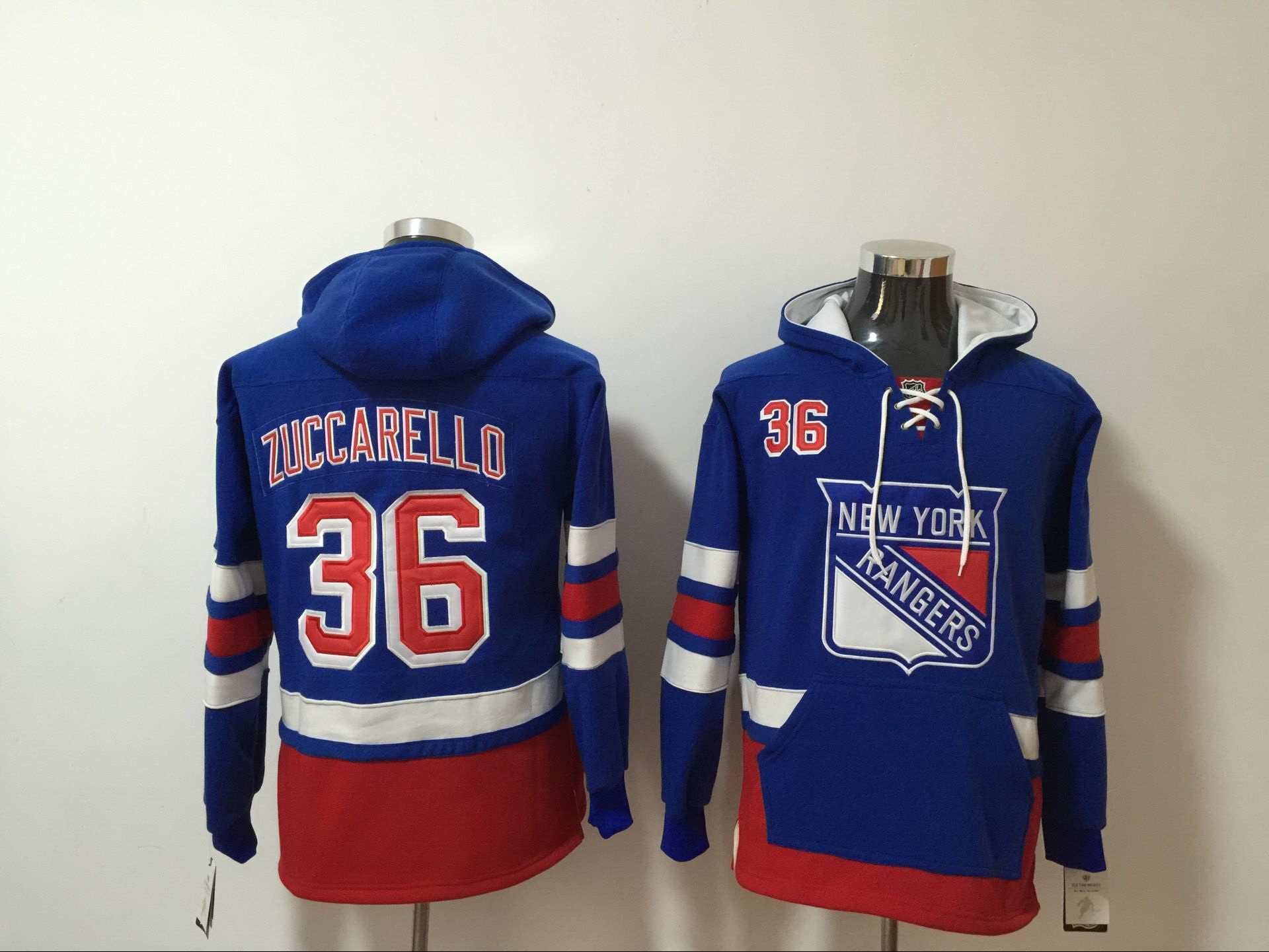 Men New York Rangers 36 Mats Zuccarello Royal All Stitched Hooded Sweatshirt