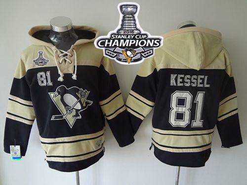 Men Pittsburgh Penguins 81 Phil Kessel Black Sawyer Hooded Sweatshirt 2016 Stanley Cup Champions Sti