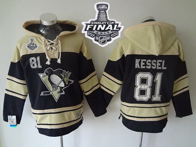 Men Pittsburgh Penguins 81 Phil Kessel Black Sawyer Hooded Sweatshirt 2017 Stanley Cup Final Patch S