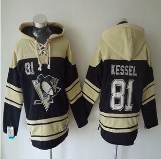 Men Pittsburgh Penguins 81 Phil Kessel Black Sawyer Hooded Sweatshirt Stitched NHL jersey