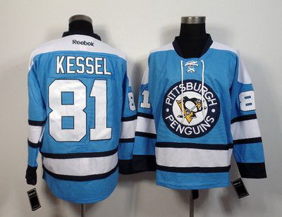 Men Pittsburgh Penguins 81 Phil Kessel Blue Away Stitched NHL Jersey