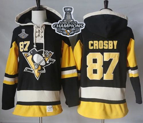 Men Pittsburgh Penguins 87 Sidney Crosby Black Alternate Sawyer Hooded Sweatshirt 2017 Stanley Cup F