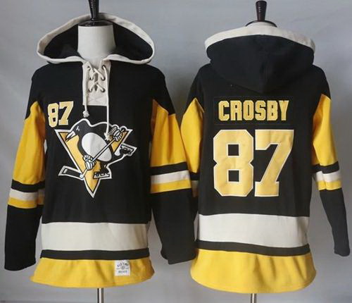 Men Pittsburgh Penguins 87 Sidney Crosby Black Alternate Sawyer Hooded Sweatshirt Stitched NHL Jerse