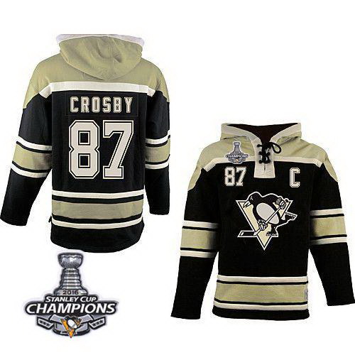 Men Pittsburgh Penguins 87 Sidney Crosby Black Sawyer Hooded Sweatshirt 2016 Stanley Cup Champions S