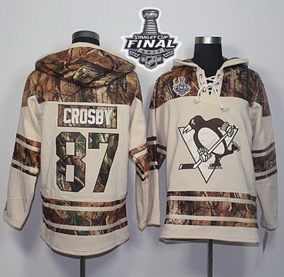 Men Pittsburgh Penguins 87 Sidney Crosby Cream Camo 2017 Stanley Cup Final Patch Stitched NHL Jersey