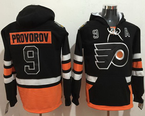 Men Philadelphia Flyers 9 Ivan Provorov Black Name  26 Number Pullover NHL Hoodie