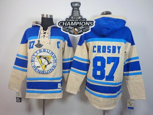 Men Pittsburgh Penguins 87 Sidney Crosby Cream Sawyer Hooded Swe