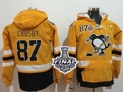 Men Pittsburgh Penguins 87 Sidney Crosby Gold Sawyer Hooded Sweatshirt 2017 Stadium Series Stanley C