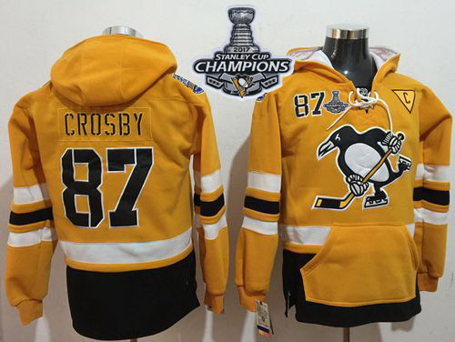 Men Pittsburgh Penguins 87 Sidney Crosby Gold Sawyer Hooded Sweatshirt 2017 Stadium Series Stanley C