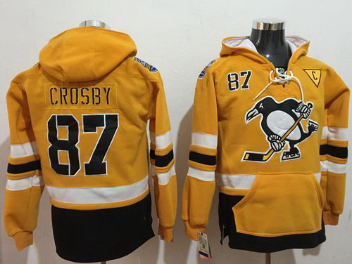 Men Pittsburgh Penguins 87 Sidney Crosby Gold Sawyer Hooded Sweatshirt 2017 Stadium Series Stitched 