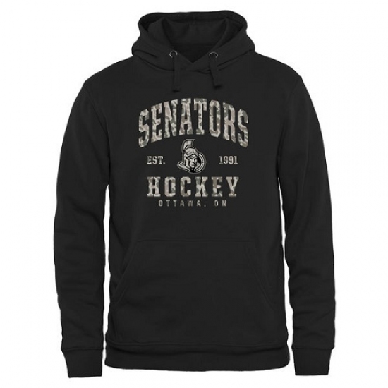 NHL Mens Ottawa Senators Black Camo Stack Pullover Hoodie