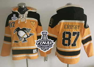 Men Pittsburgh Penguins 87 Sidney Crosby Gold Sawyer Hooded Swea