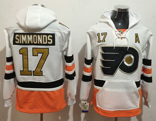 Men Philadelphia Flyers 17 Wayne Simmonds White 3rd Name  26 Number Pullover NHL Hoodie