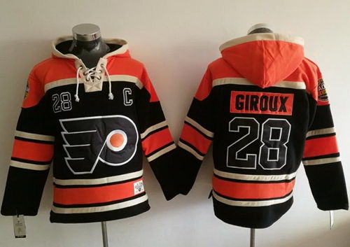 Men Philadelphia Flyers 28 Claude Giroux Black Sawyer Hooded Sweatshirt Stitched NHL Jersey