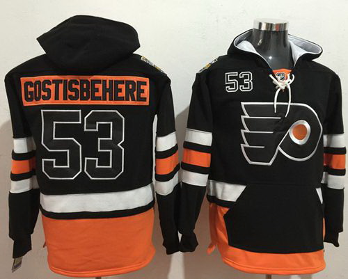 Men Philadelphia Flyers 53 Shayne Gostisbehere Black Name  26 Number Pullover NHL Hoodie