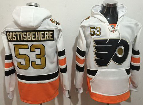 Men Philadelphia Flyers 53 Shayne Gostisbehere White 3rd Name  26 Number Pullover NHL Hoodie