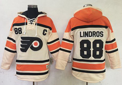 Men Philadelphia Flyers 88 Eric Lindros Cream Sawyer Hooded Sweatshirt Stitched NHL Jersey