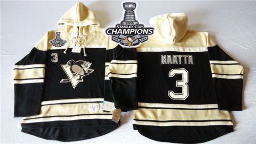 Men Pittsburgh Penguins 3 Olli Maatta Black Sawyer Hooded Sweatshirt 2016 Stanley Cup Champions Stit