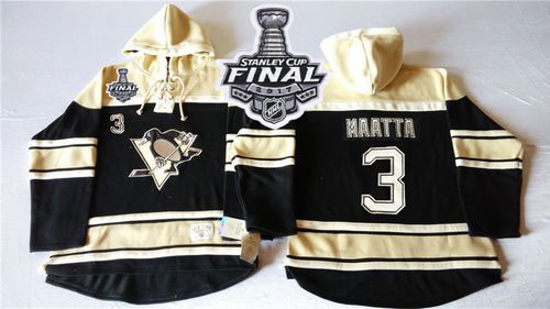 Men Pittsburgh Penguins 3 Olli Maatta Black Sawyer Hooded Sweatshirt 2017 Stanley Cup Final Patch St