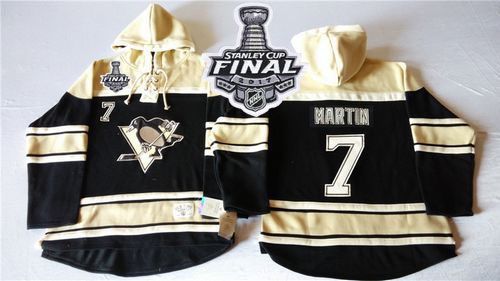 Men Pittsburgh Penguins 7 Paul Martin Black Sawyer Hooded Sweats