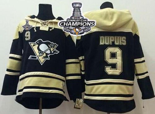 Men Pittsburgh Penguins 9 Pascal Dupuis Black Sawyer Hooded Sweatshirt 2016 Stanley Cup Champions St