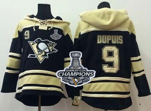 Men Pittsburgh Penguins 9 Pascal Dupuis Black Sawyer Hooded Sweatshirt 2017 Stanley Cup Finals Champ