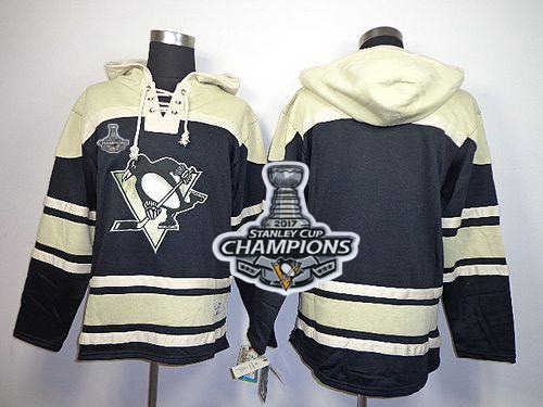 Men Pittsburgh Penguins Blank Black Sawyer Hooded Sweatshirt 2017 Stanley Cup Finals Champions Stitc