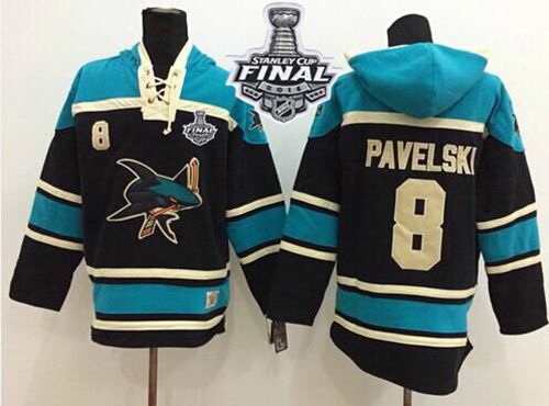 Men San Jose Sharks 8 Joe Pavelski Black Sawyer Hooded Sweatshirt 2016 Stanley Cup Final Patch Stitc