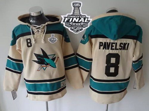 Men San Jose Sharks 8 Joe Pavelski Cream Sawyer Hooded Sweatshirt 2016 Stanley Cup Final Patch Stitc