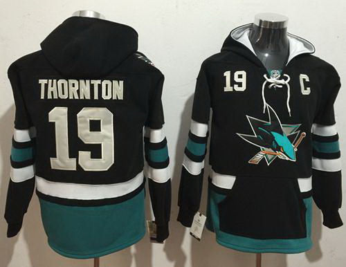 Men San Jose Sharks 19 Joe Thornton Black Name  26 Number Pullover NHL Hoodie