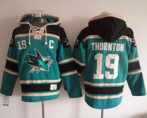 Men San Jose Sharks 19 Joe Thornton Teal Sawyer Hooded Sweatshirt Stitched NHL Jersey