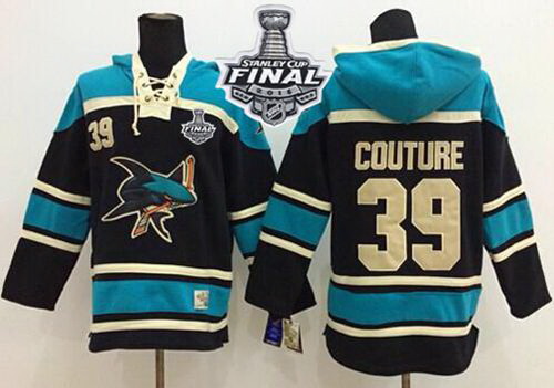 Men San Jose Sharks 39 Logan Couture Black Sawyer Hooded Sweatshirt 2016 Stanley Cup Final Patch Sti