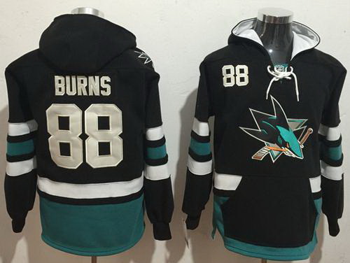 Men San Jose Sharks 88 Brent Burns Black Name  26 Number Pullover NHL Hoodie