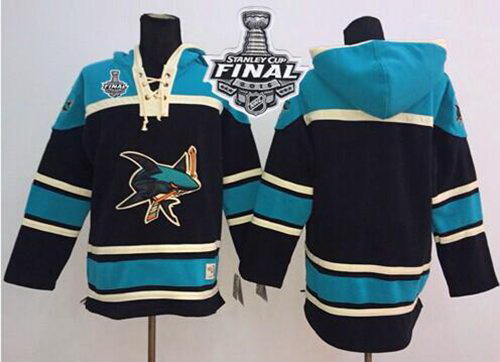 Men San Jose Sharks Blank Black Sawyer Hooded Sweatshirt 2016 Stanley Cup Final Patch Stitched NHL J